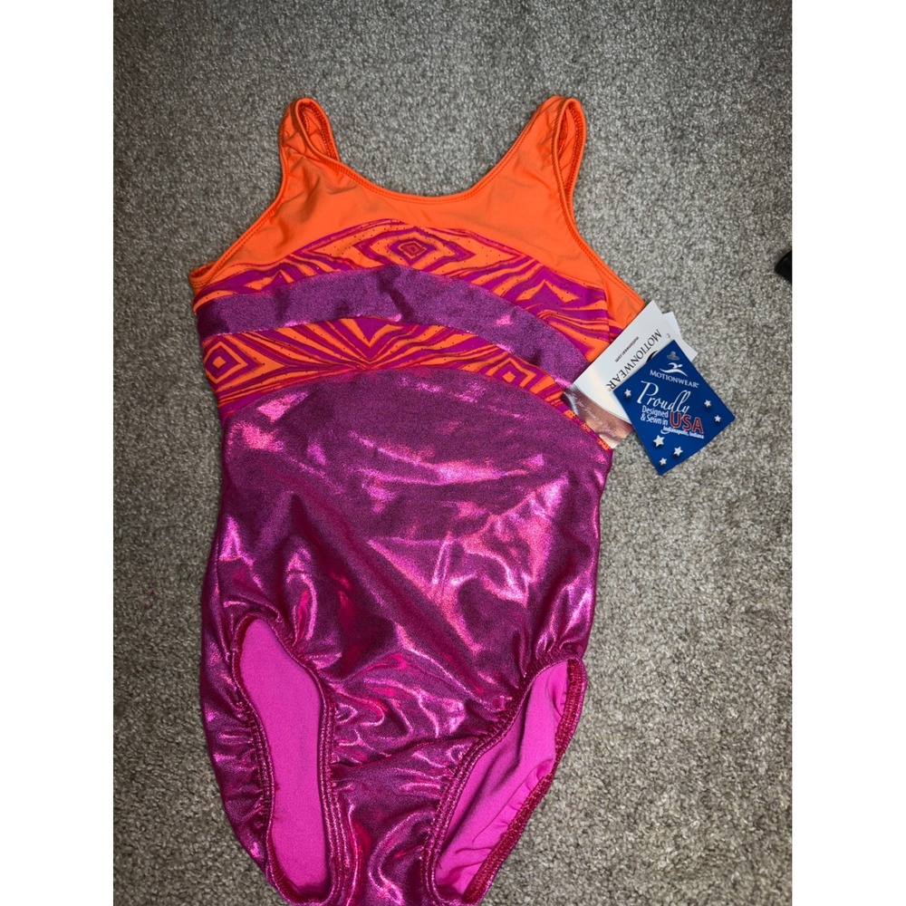 Motionwear Gymnastics Leotard Petite Adult Pink Metallic Orange Tribal